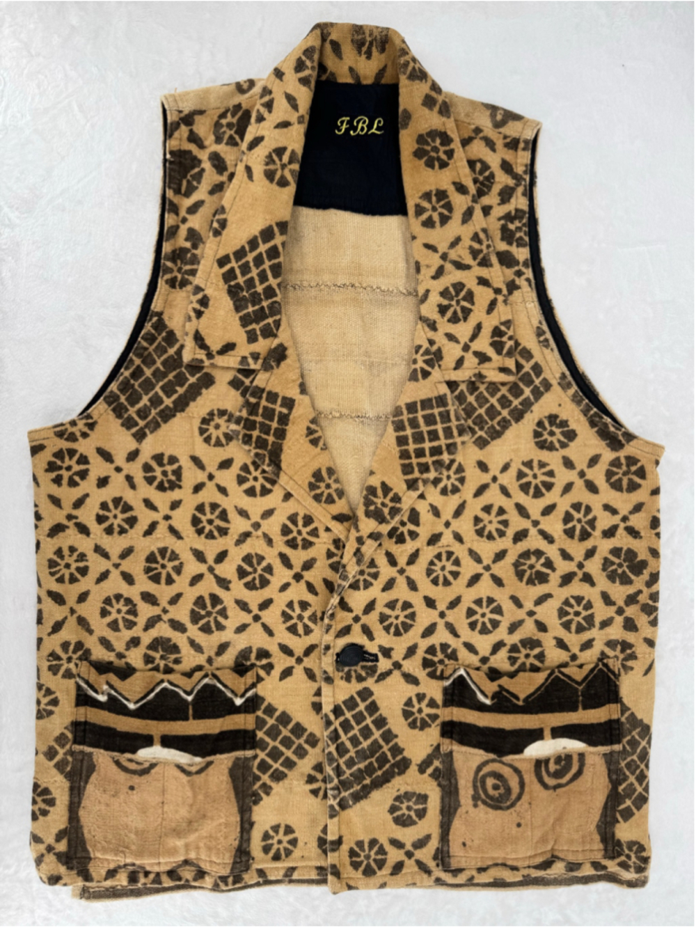 Handmade Vintage Canvas Vest Boho Tribal Tan Black Unique OOAK Artsy Festival